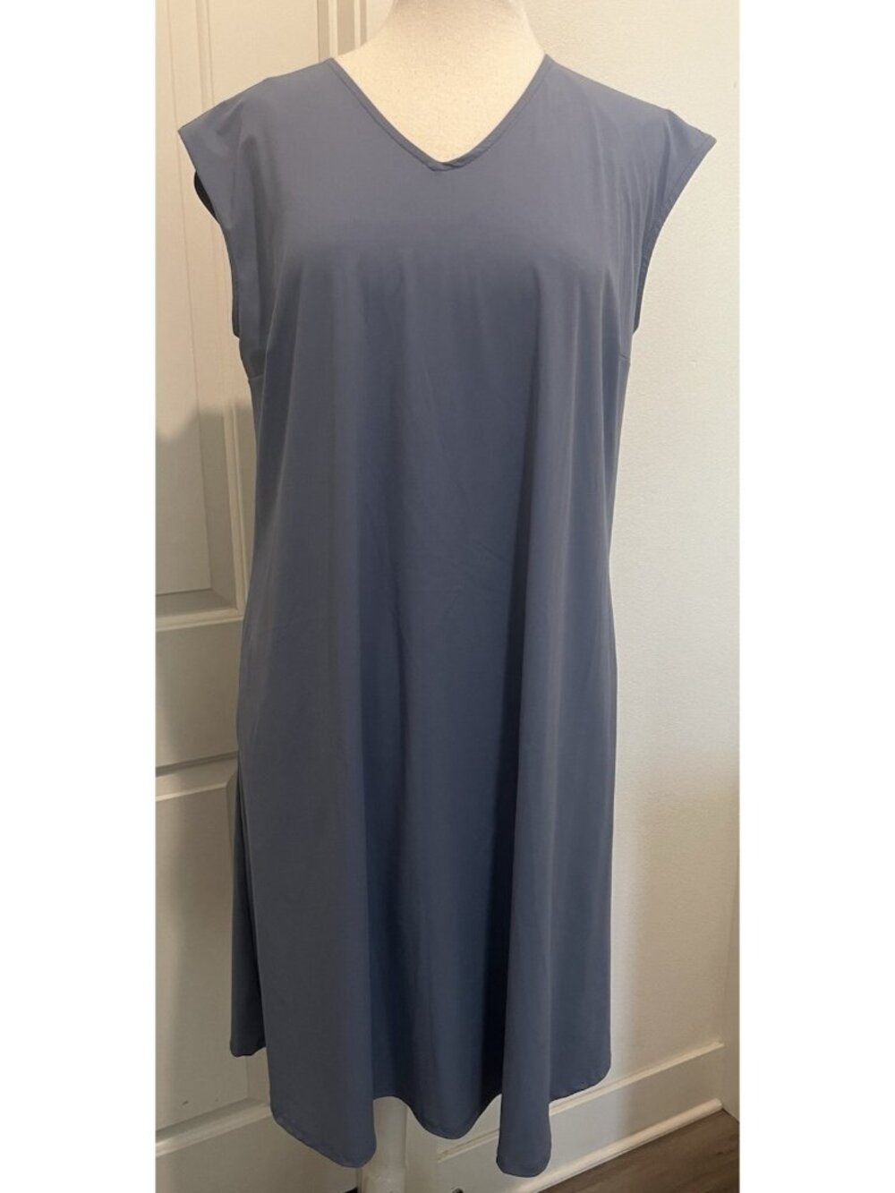 Marla Wynne Layers Tech Pleat Back Midi Dress size L Lagenlook Minimalist Flowy